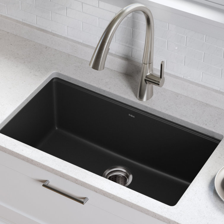 Black Onyx Granite 31-Inch Undermount Single Bowl Kitchen Sink with WasteGuard