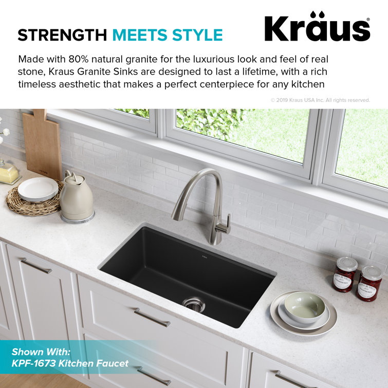 Black Onyx Granite 31-Inch Undermount Single Bowl Kitchen Sink with WasteGuard