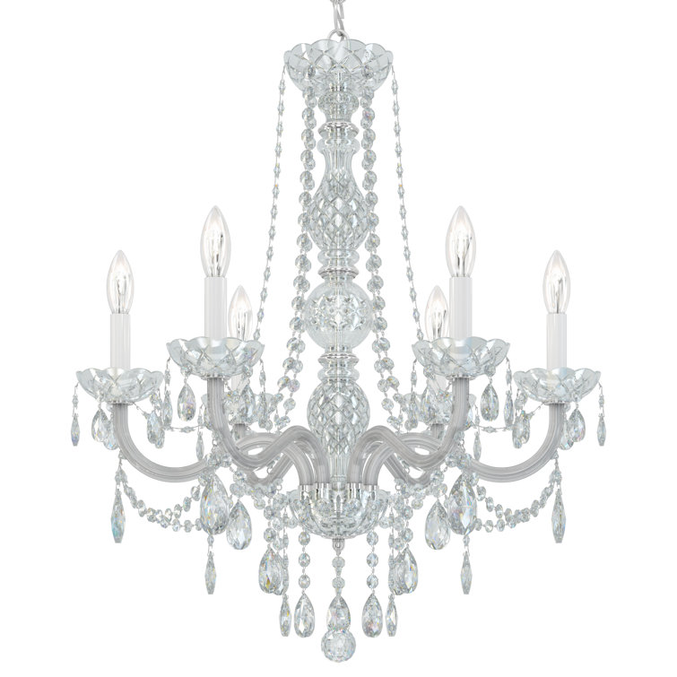 Elegant Polished Silver 6-Light Chandelier with Heritage Clear Crystal
