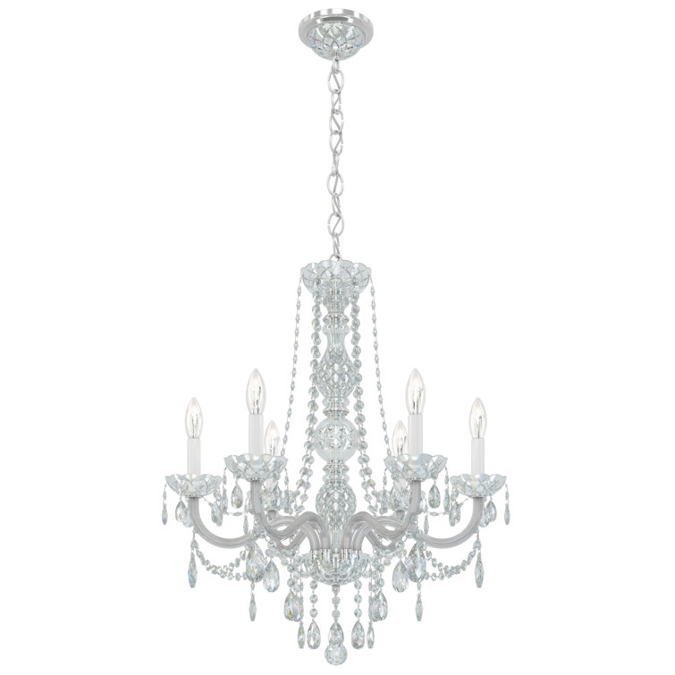 Elegant Polished Silver 6-Light Chandelier with Heritage Clear Crystal