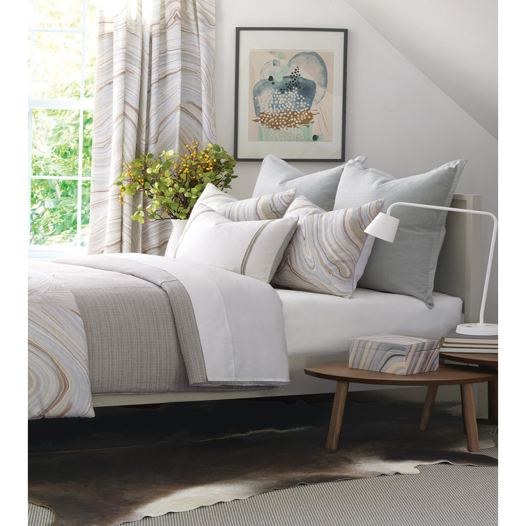 Blake King Size Gray and White Cotton Duvet Cover Set