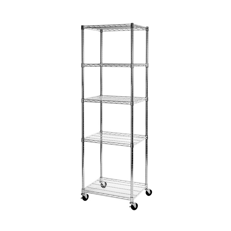 UltraDurable 5-Tier Chrome Steel Wire Shelving, 24"W x 18"D with Wheels