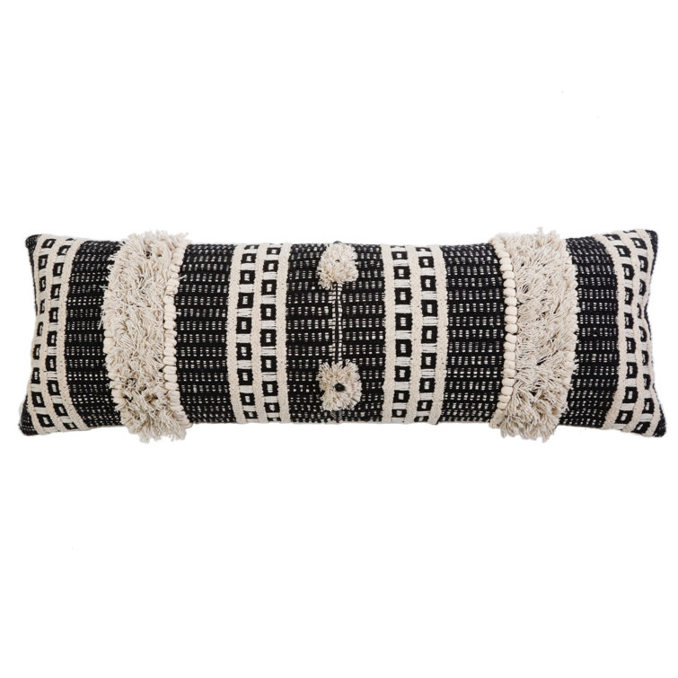 Sawyer Charcoal and Ivory Handwoven Cotton Lumbar Pillow