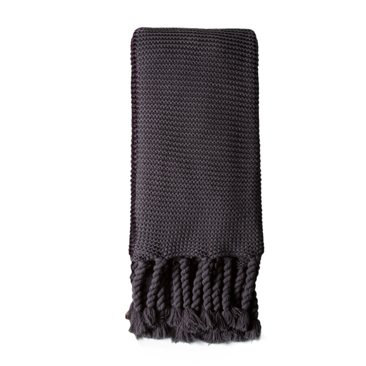 Midnight Electric Chunky Knitted 5 lb. Throw with Braided Tassels
