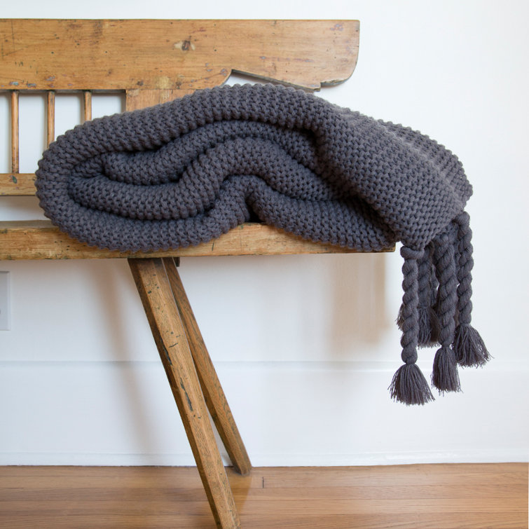 Midnight Electric Chunky Knitted 5 lb. Throw with Braided Tassels