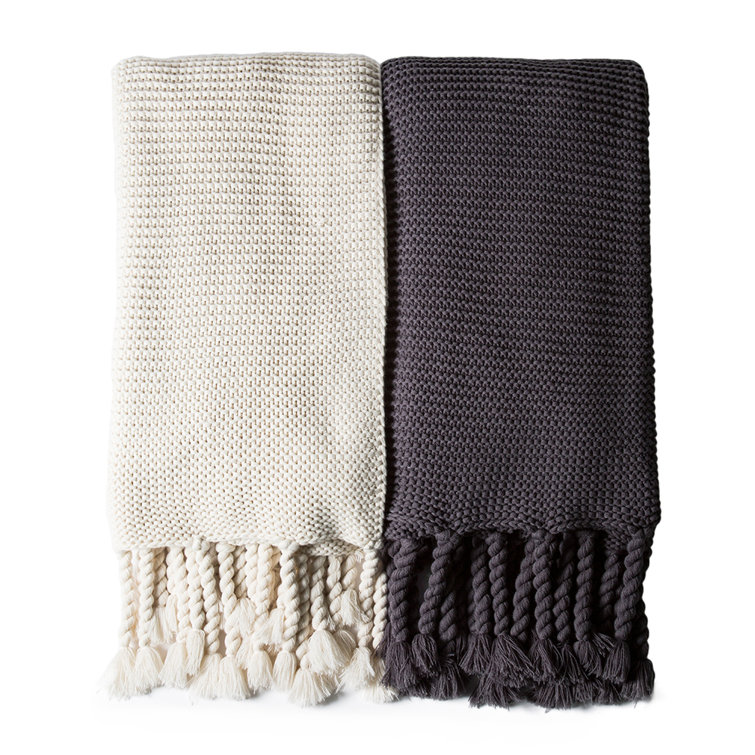 Trestles Chunky Knit Braided Tassel Throw - White