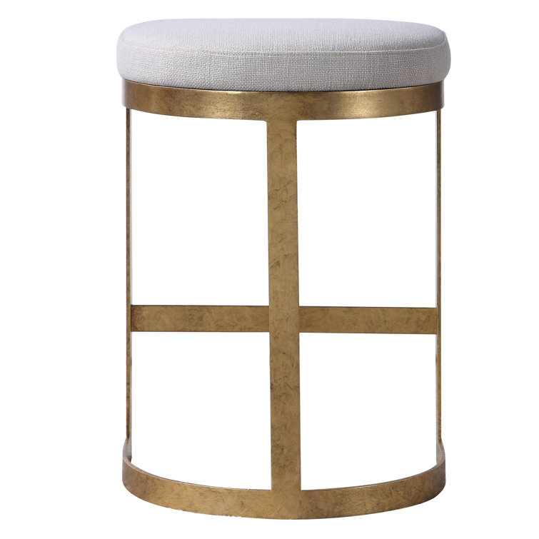 Antique Gold Metal Backless 26" Counter Stool with Linen Seat