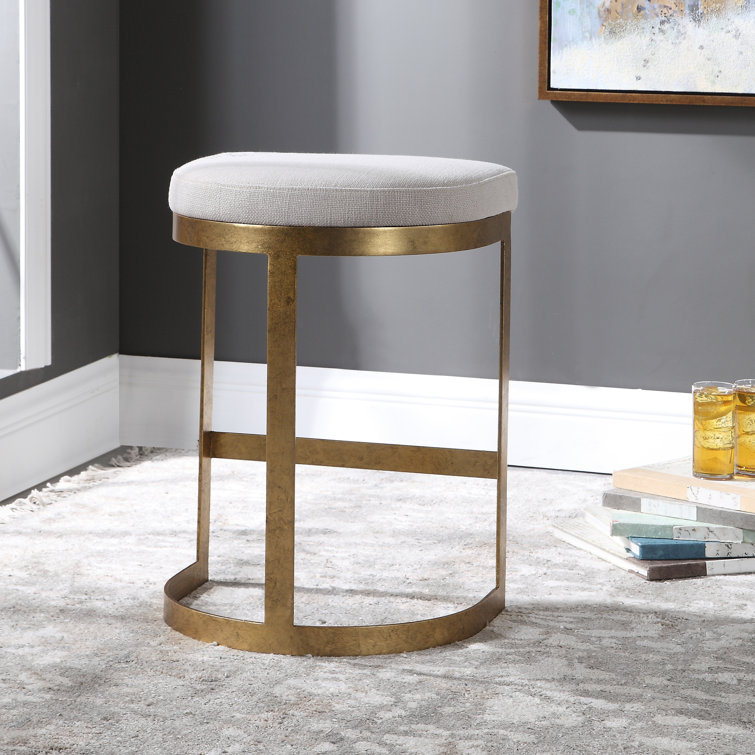 Antique Gold Metal Backless 26" Counter Stool with Linen Seat