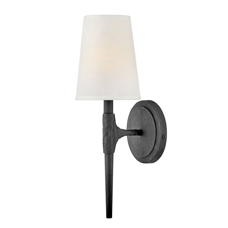 Beaumont Dimmable Black Wall Sconce with Off-White Linen Shade