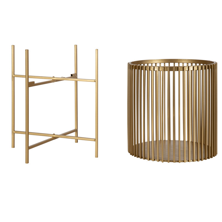 Gold Metal Cylindrical Plant Stands - Set of 2