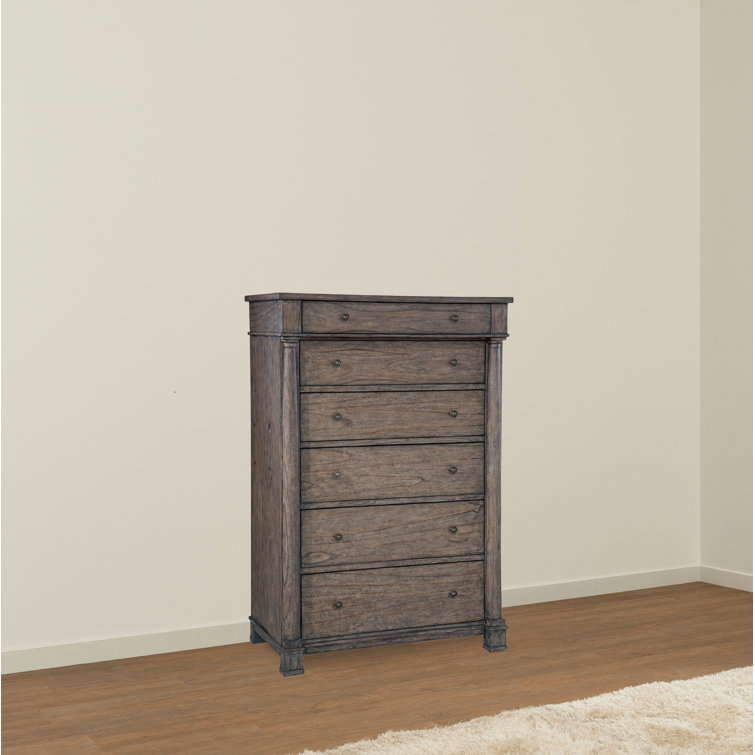 Farmhouse Charm Gray and Brown 6-Drawer Tall Chest with Soft Close