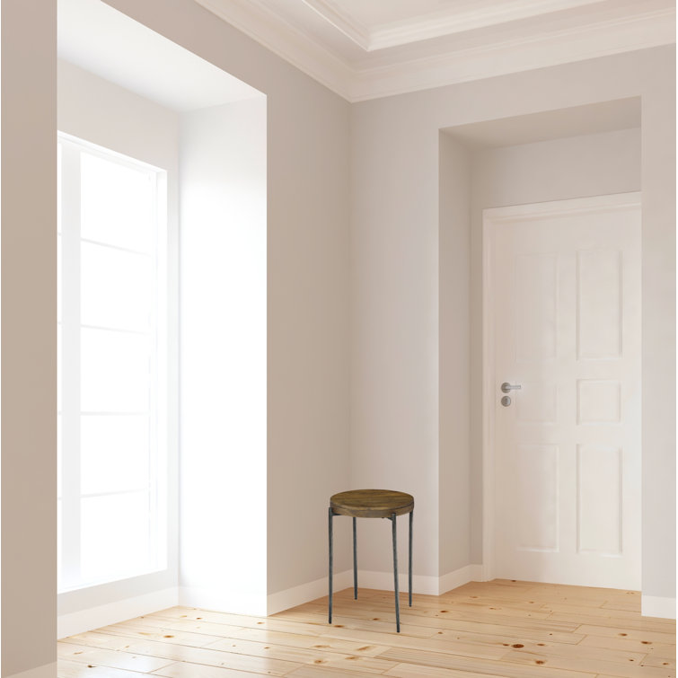 Transitional Round Brown Wood and Metal Chairside Table