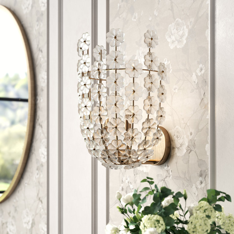 Natural Brass Floral Glass 3-Light Wall Sconce