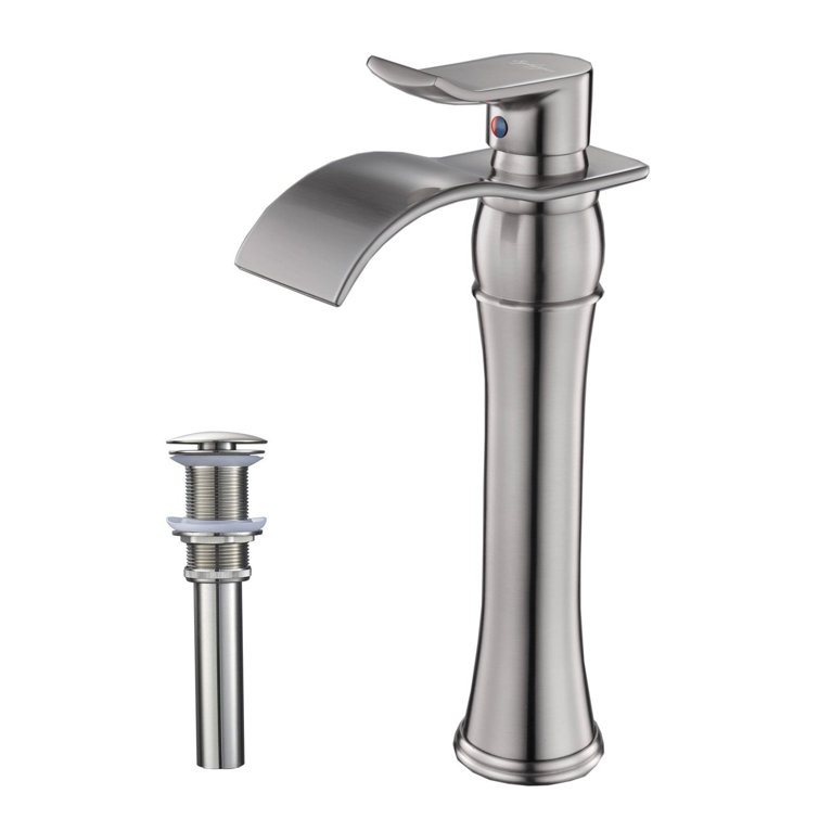 Tall Brushed Nickel Brass Waterfall Bathroom Faucet with Drain