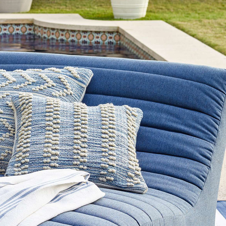 Blue and White Textured Outdoor Square Pillow