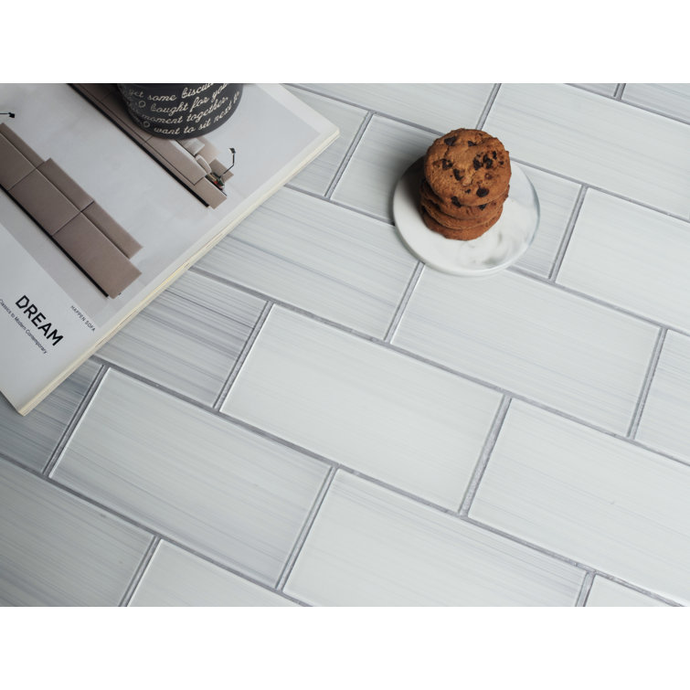 White Hand-Painted Glass Peel and Stick Subway Wall Tile