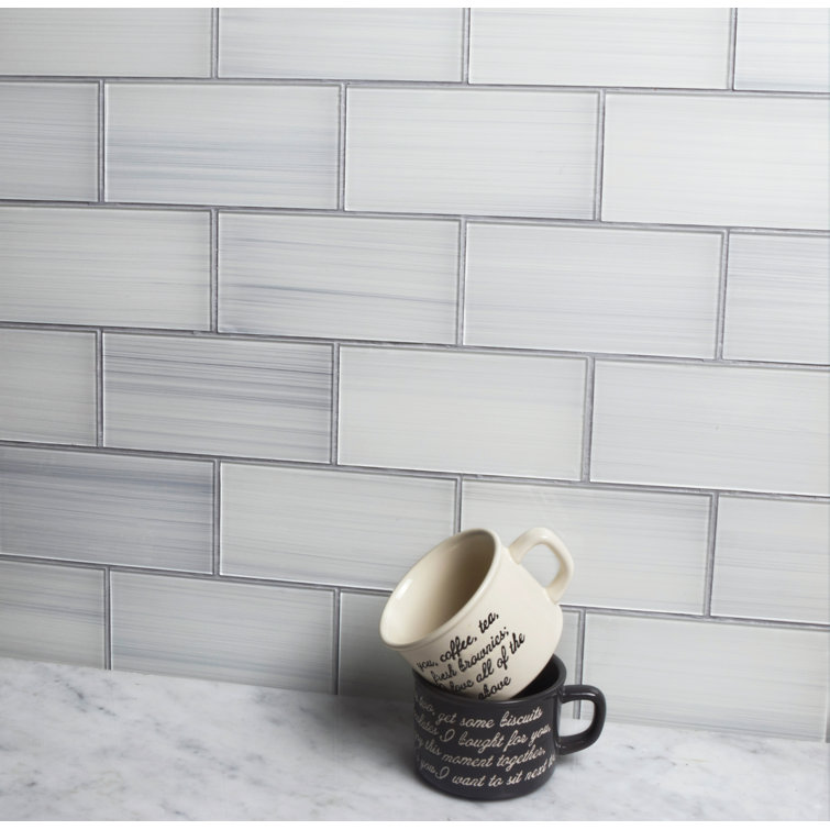 White Hand-Painted Glass Peel and Stick Subway Wall Tile