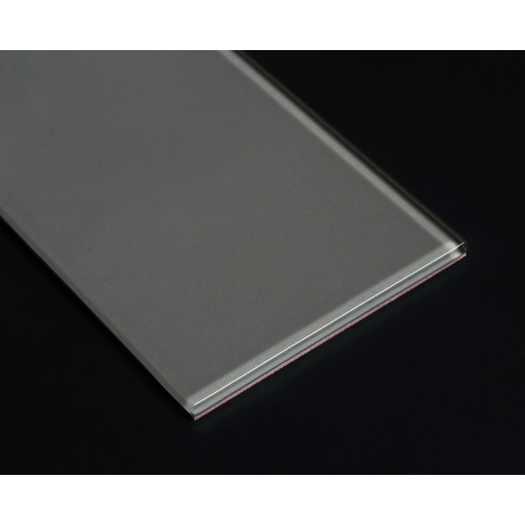 Dark Gray Polished Glass Peel and Stick Subway Tile