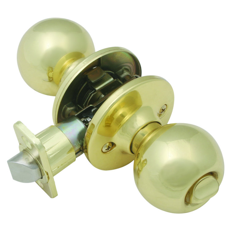 Polished Brass Privacy Bed/Bath Door Knob with Nickel Plated Bolt
