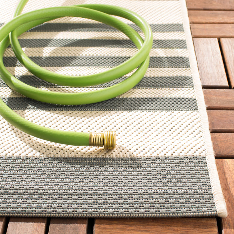 Elysian Gray Bone 27'' Flat Woven Synthetic Indoor/Outdoor Runner Rug