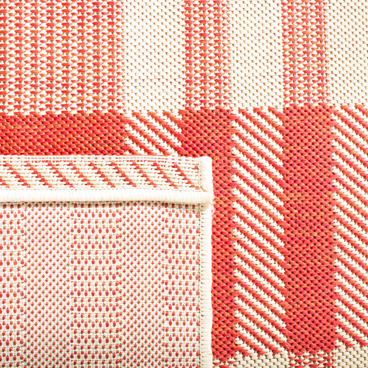 Elegant Courtyard Red & Bone 27" Non-Slip Synthetic Area Rug