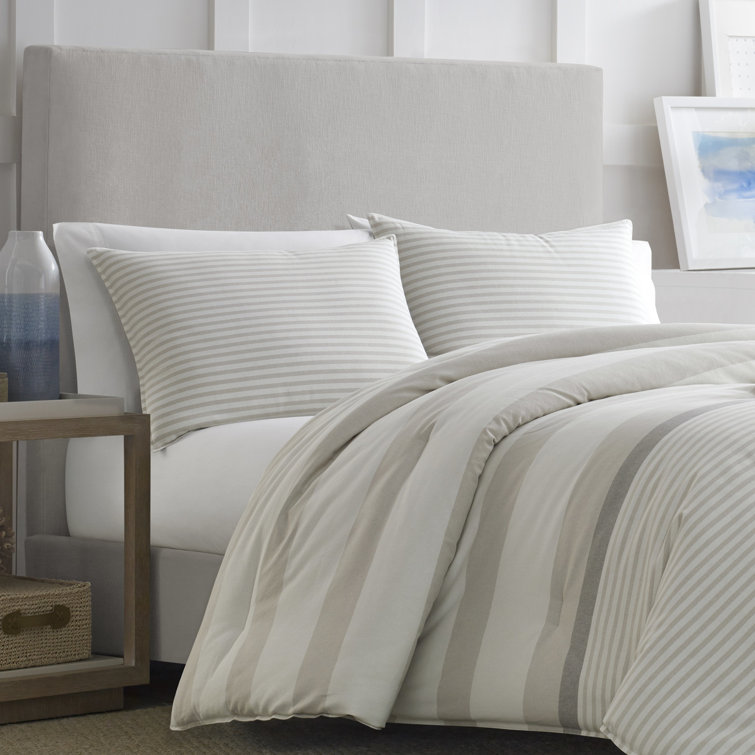 Beige and White Cotton Full/Queen Duvet Cover Set