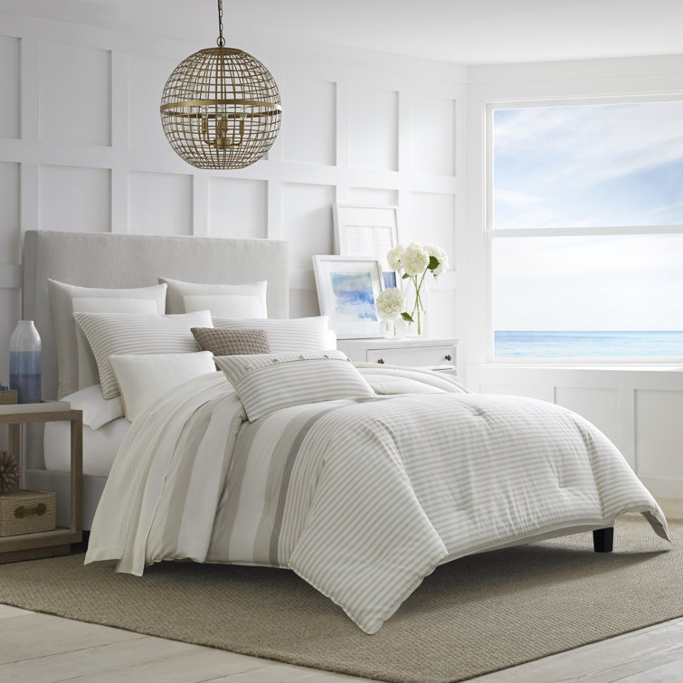 Beige and White Cotton Full/Queen Duvet Cover Set