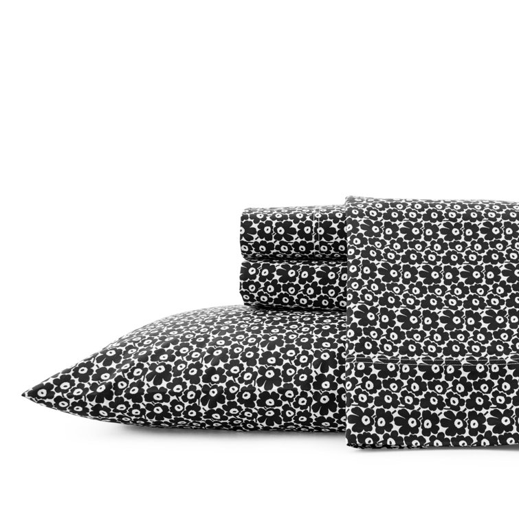 Marimekko Red Floral Cotton Percale Full Sheet Set