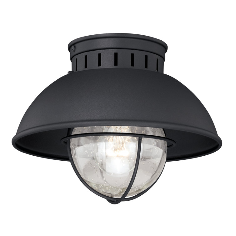 Harwich 10" Black Glass Outdoor Flush Mount Ceiling Light