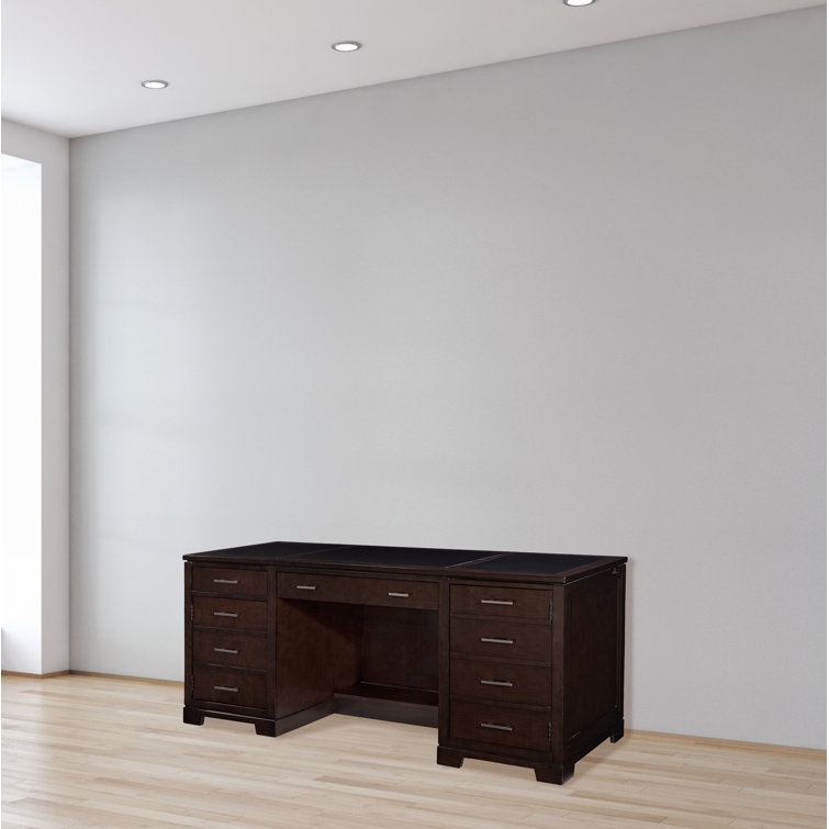 Transitional Brown Executive Desk with Integrated Power and Storage