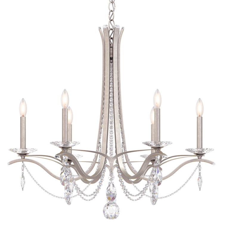 Antique Silver and Clear Crystal 6-Light Chandelier