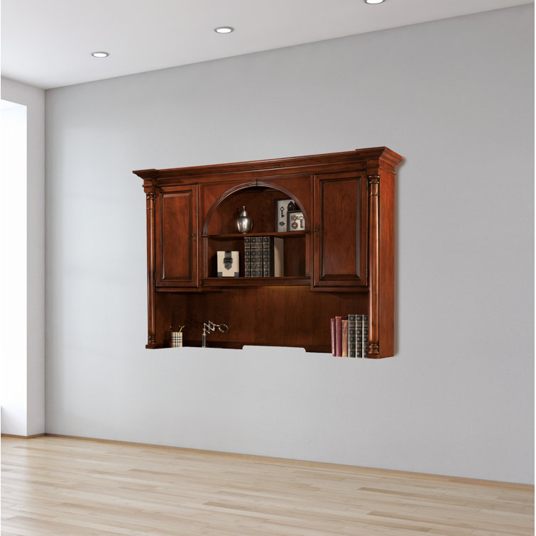 Elegant Weathered Cherry Executive Desk Hutch with Task Lighting