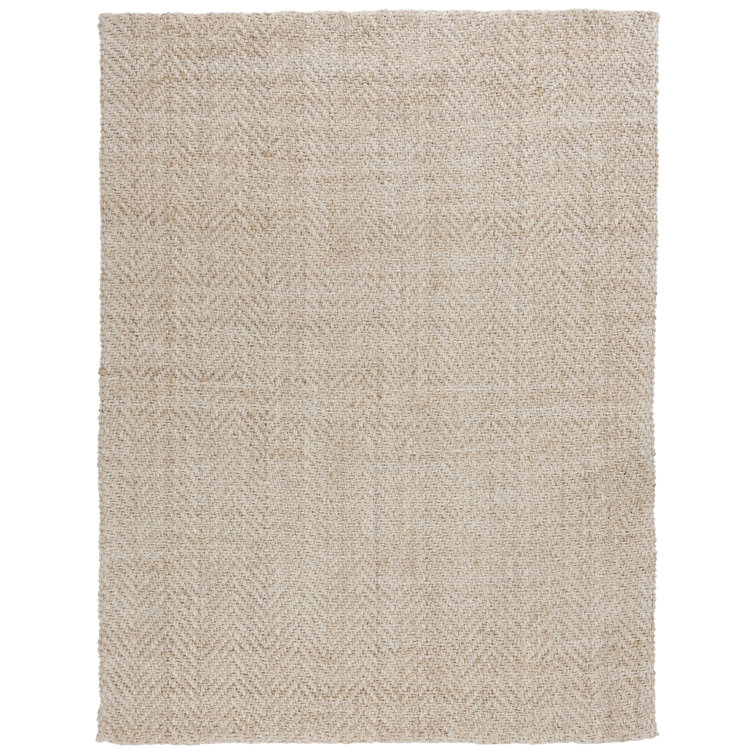 Ivory Herringbone Handwoven Wool 8' x 10' Area Rug