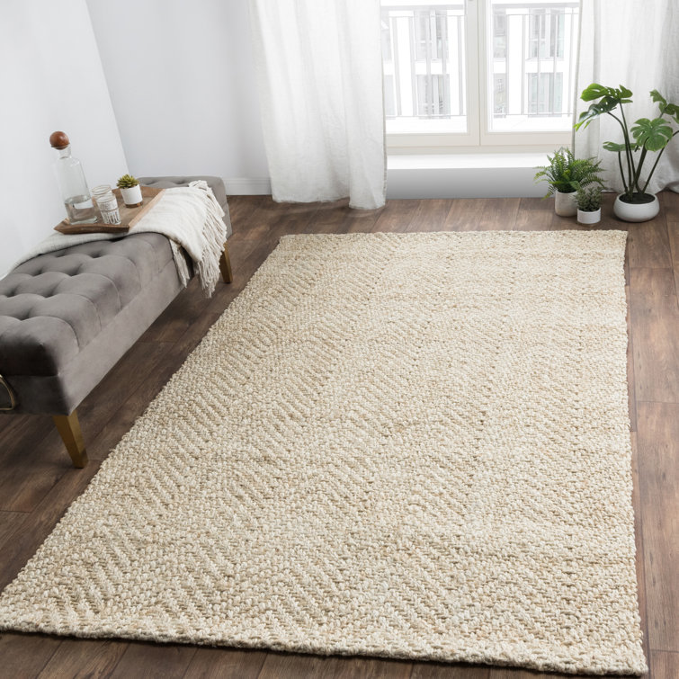 Ivory Herringbone Handwoven Wool 8' x 10' Area Rug