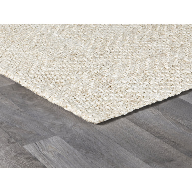Ivory Herringbone Handwoven Wool 8' x 10' Area Rug
