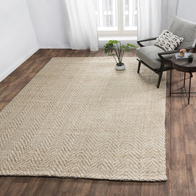 Ivory Herringbone Handwoven Wool 8' x 10' Area Rug