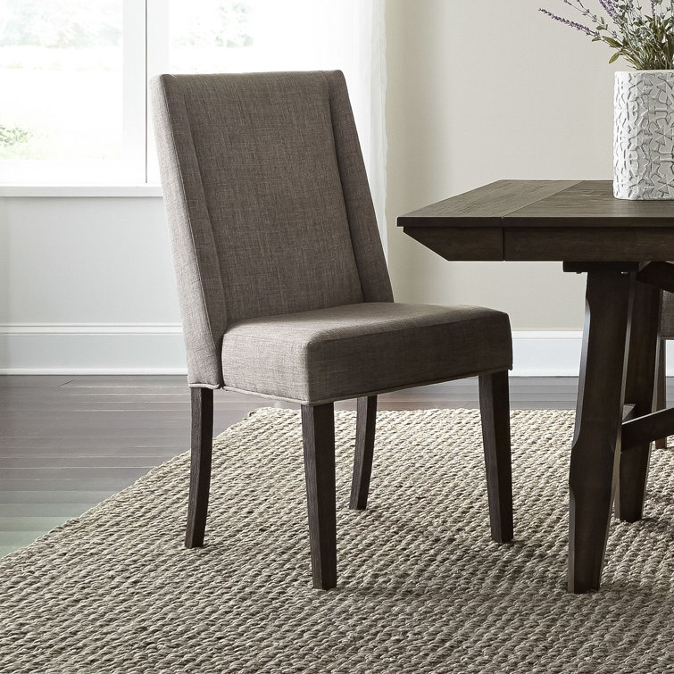 Gray Linen Upholstered High Back Side Chair with Wood Legs