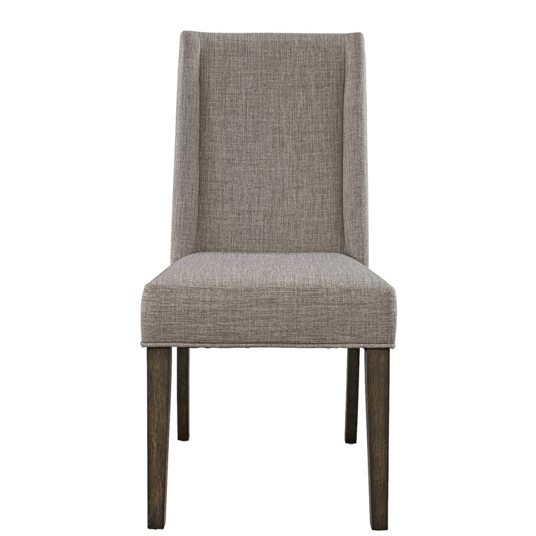 Gray Linen Upholstered High Back Side Chair with Wood Legs