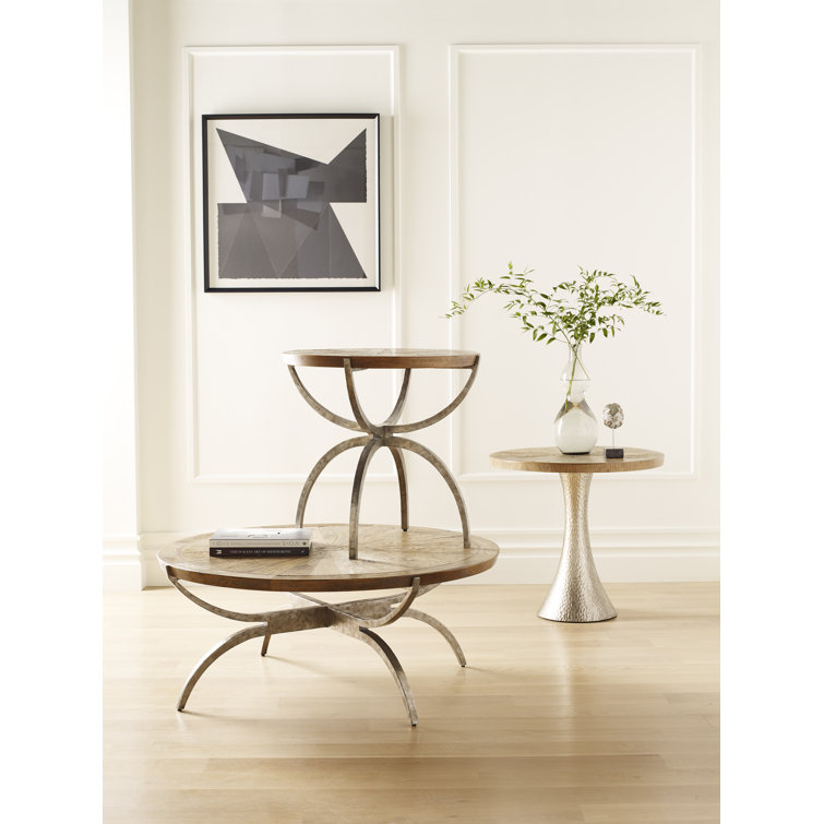 Echoes Round Oak Wood Coffee Table with Aluminum Base