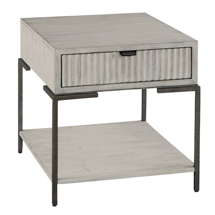 Transitional Beige & Black Rectangular Lamp Table with Storage Drawer