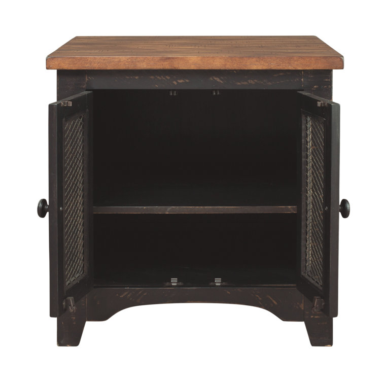 Valebeck Vintage Black and Brown Rectangular End Table with Interior Shelves