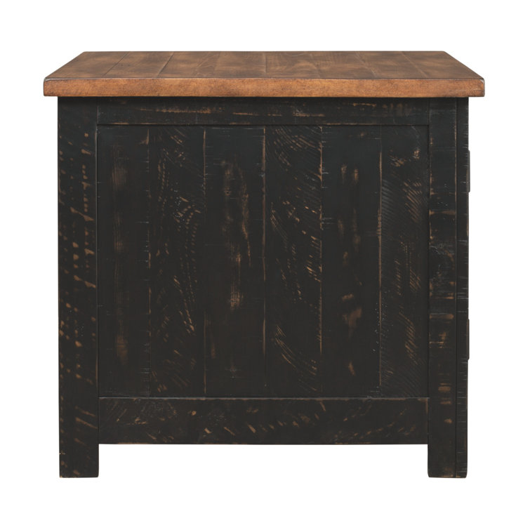 Valebeck Vintage Black and Brown Rectangular End Table with Interior Shelves