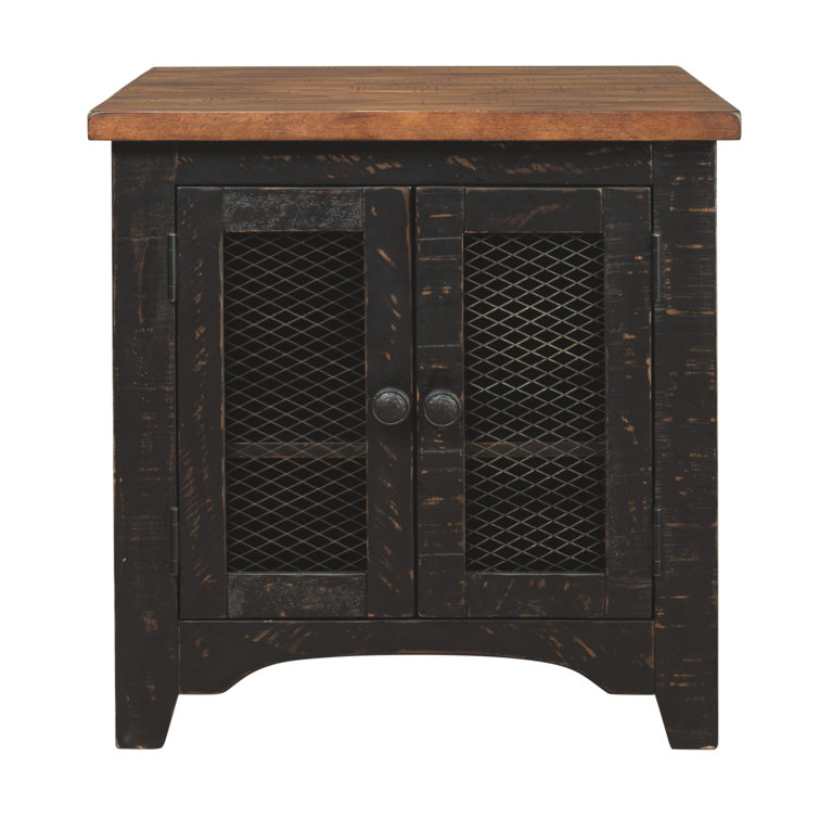 Valebeck Vintage Black and Brown Rectangular End Table with Interior Shelves