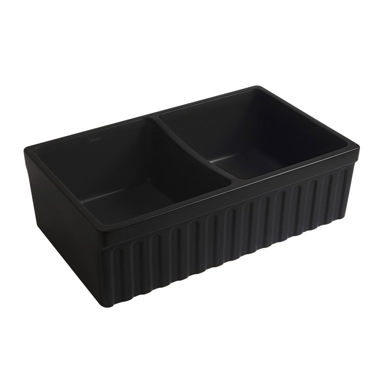 Matte Black Double Bowl Fireclay Farmhouse Sink