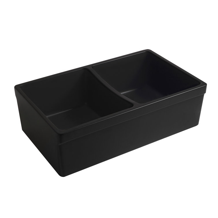 Matte Black Double Bowl Fireclay Farmhouse Sink