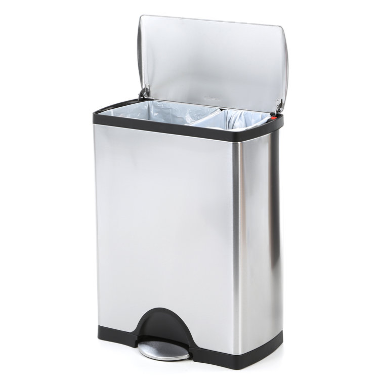Brushed Stainless Steel Dual Compartment Recycling Kitchen Trash Can