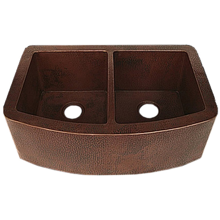 36'' Antique Copper Double Bowl Farmhouse Sink