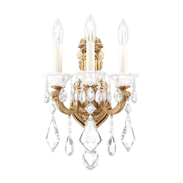 La Scala 3-Light French Gold Wall Sconce with Clear Heritage Crystals