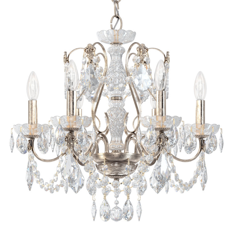 Elegant Antique Silver 6-Light Chandelier with Clear Heritage Crystal