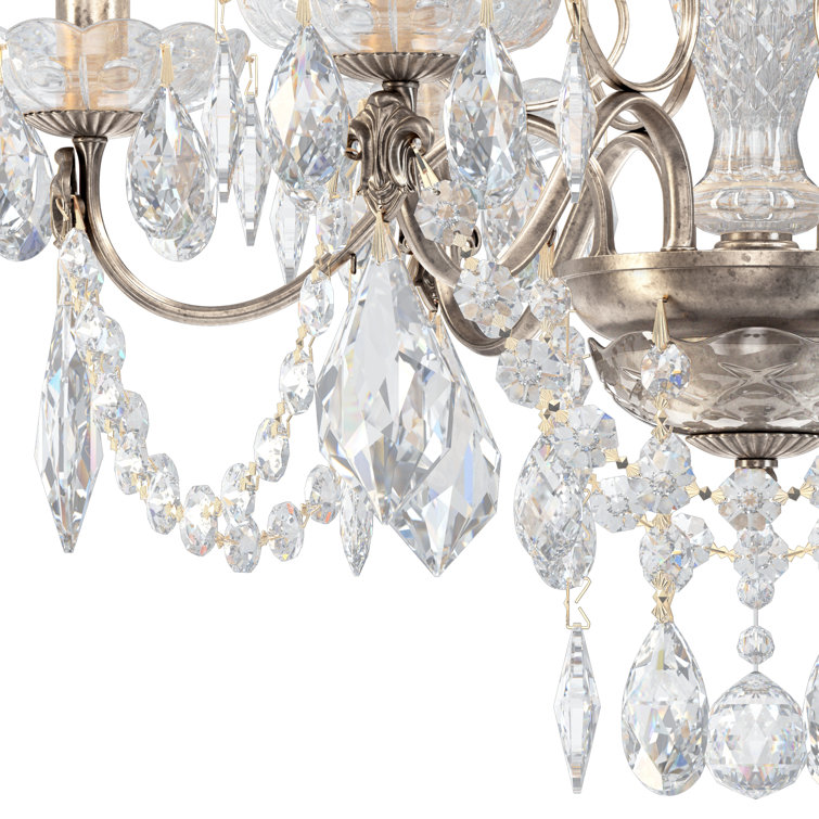 Elegant Antique Silver 6-Light Chandelier with Clear Heritage Crystal